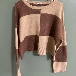 Color Block Brown and Tan Sweater